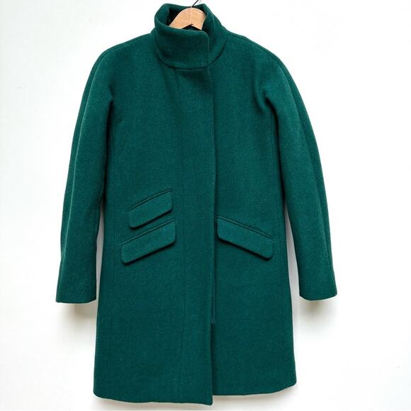 J. Crew Green Italian Wool Longline Winter  Coat sz 00 - Picture 2 of 11